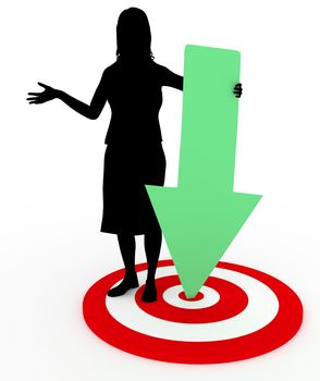Illustration of a woman holding a green arrow pointing to the middle of a target
