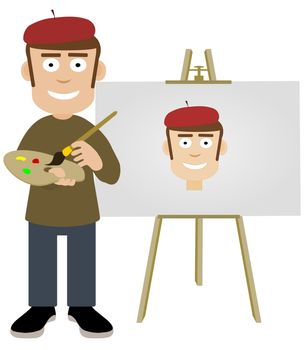Illustration of an artist painting a self portrait