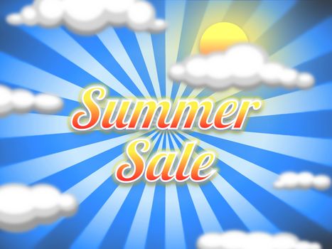 Illustration of a sun and sky background with the words "Summer Sale"