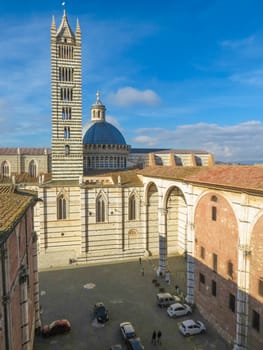 Siena, Italian medieval town - bird eye view of the city centre