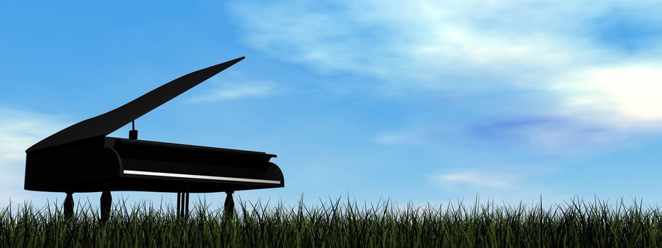 Black grand piano alone outdoor by day - 3D render