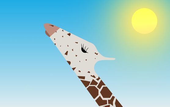 Illustration of a Giraffe head in front of a sunny sky background