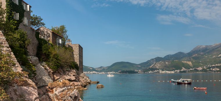 St. Stephan island in Adriatic Sea in Montenegro. panoramic views of the coast 