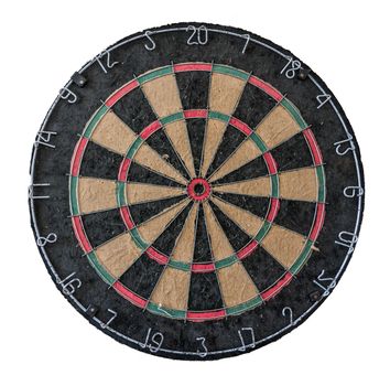 An Old Grungy Dart Board On A White Background