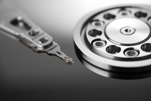 A close up image of a hard disk platter