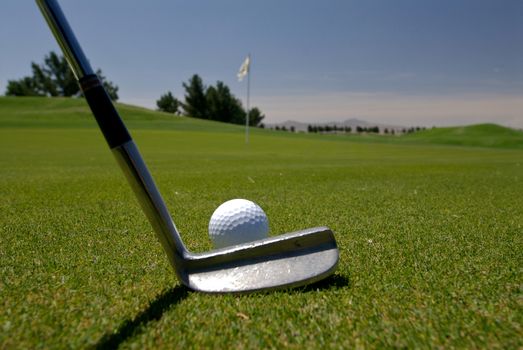 lining up along putt on a golf green