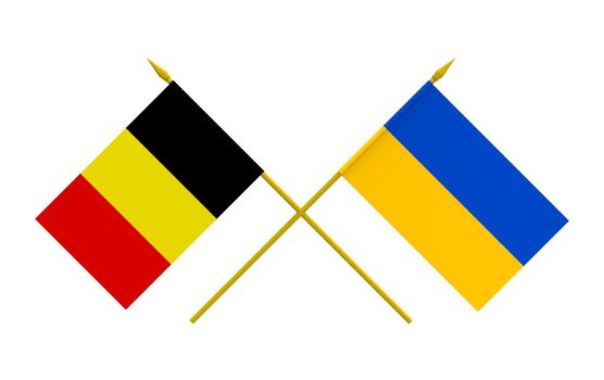 Flags of Belgium and Ukraine, 3d render, isolated