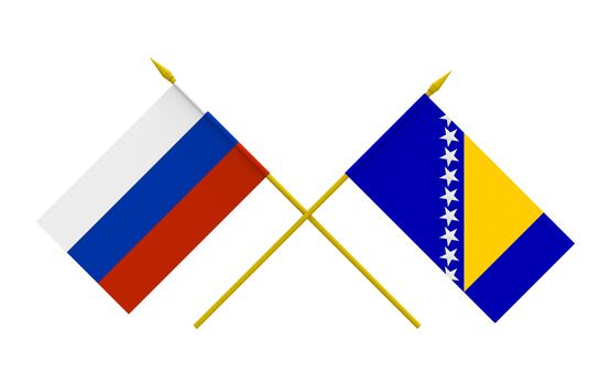 Flags of Bosnia and Herzegovina and Russia, 3d render, isolated