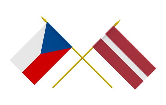 Flags of Czech and Latvia, 3d render, isolated