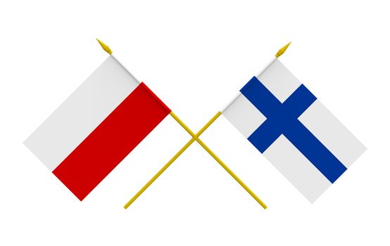 Flags of Finland and Poland, 3d render, isolated