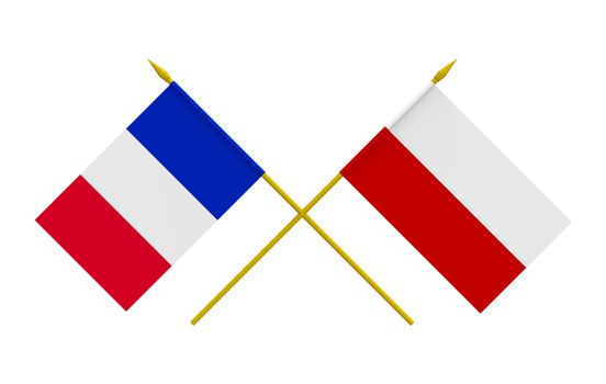 Flags of France and Poland, 3d render, isolated