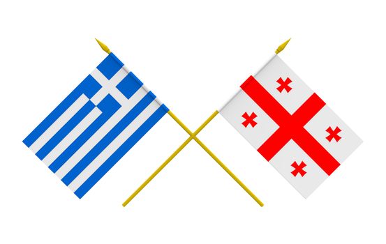 Flags of Georgia and Greece, 3d render, isolated