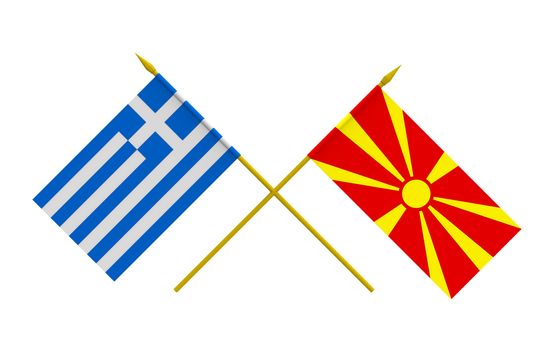 Flags of Greece and Macedonia, 3d render, isolated