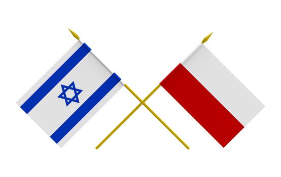 Flags of Israel and Poland, 3d render, isolated