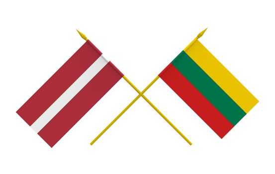 Flags of Latvia and Lithuania, 3d render, isolated