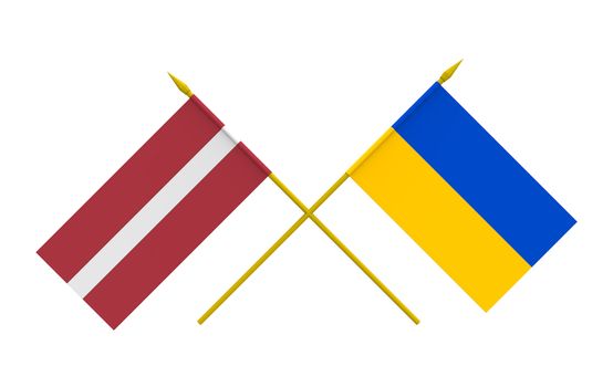 Flags of Latvia and Ukraine, 3d render, isolated