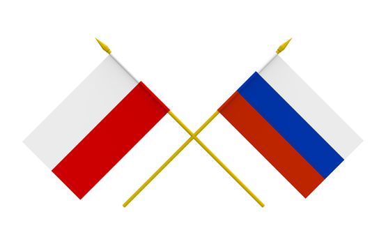 Flags of Poland and Russia, 3d render, isolated