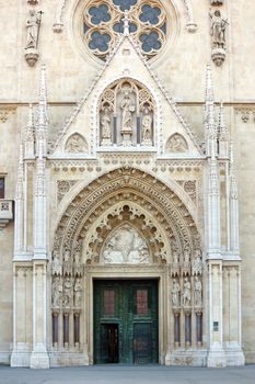 Main entrance to the Cathedral of Assumption of the Blessed Virgin Mary in Zagreb, Croatia