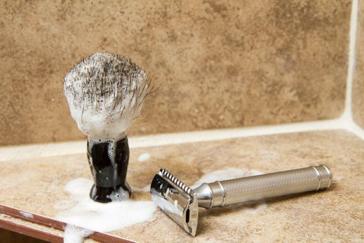 Safety razor and a brush ready for a nice clean shave