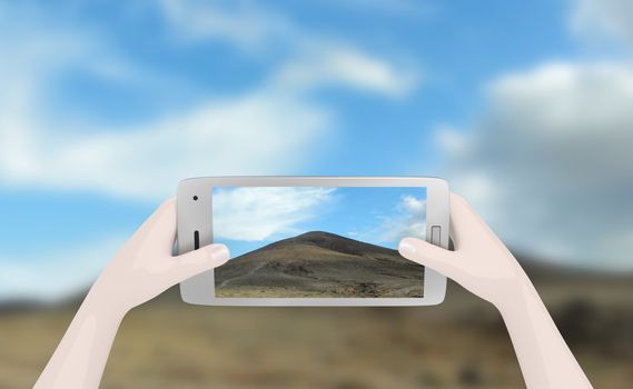 Illustration of a person taking a landscape photo on a smart phone
