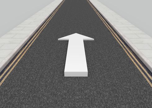 Illustration of a long road with a white arrow pointing forwards