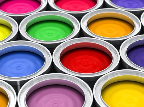 many color paint rainbow cans for renovation