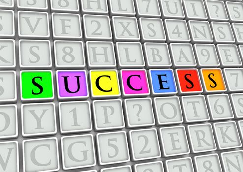 Illustrated tiles with the word "Success" highlighted in colors