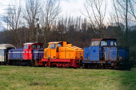 Three different models shunting locomotives.