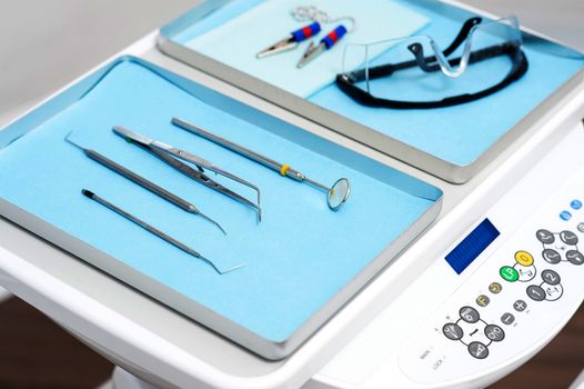 Set of medical equipment in dental clinic