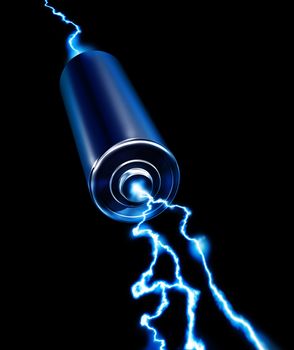 Energy power supply battery blue sparks on dark background