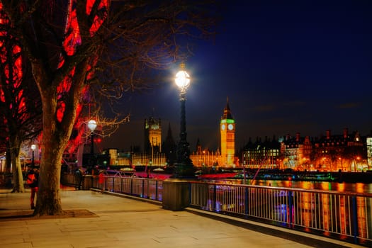 Overview of London, UK with the Clock tower at night