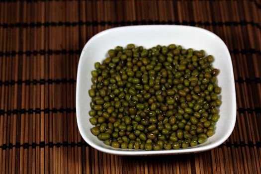 A macro photograph of mung beans.