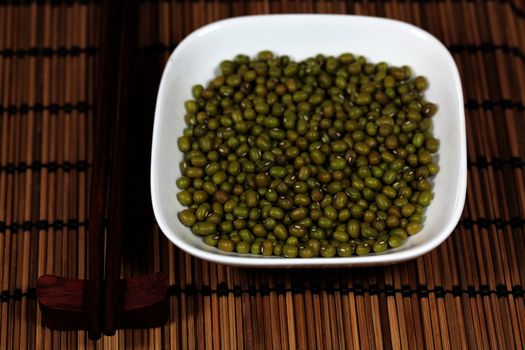 A macro photograph of mung beans.