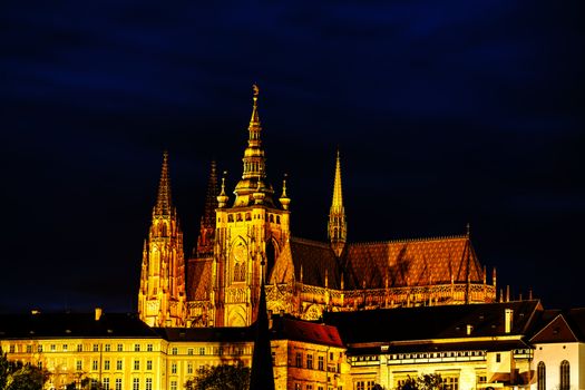 The Prague castle close up at the night time