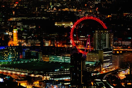 Aerial overview of London city at the night time