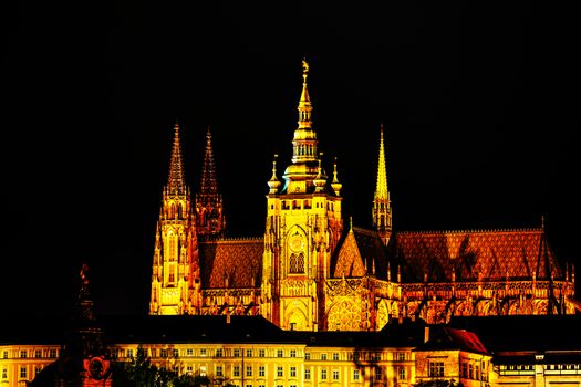 The Prague castle close up at the night time