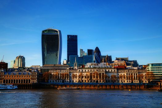 Financial district of London city on a sunny day