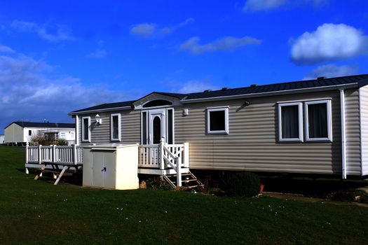 White caravans in a modern trailer park, Scarborough, England.