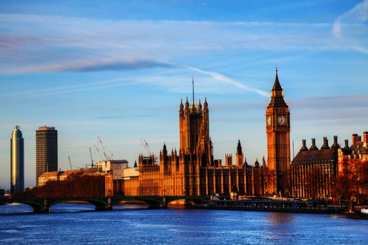 London with the Clock Tower and Houses of Parliament on a sunny day