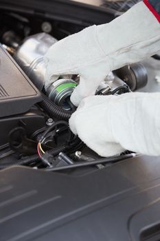 Close up of engine in bonnet in a car