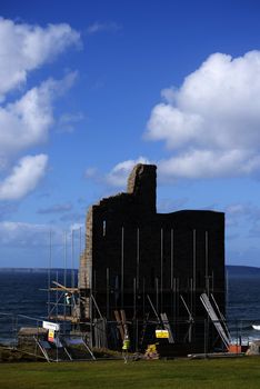 ballybunion castle surrounded by scafolding while under repair