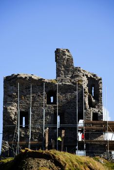 ballybunion castle surrounded by scafolding while under repair