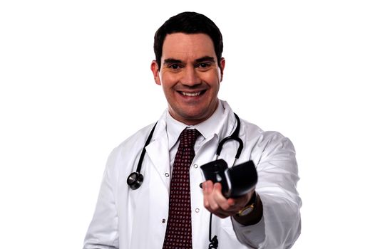 Happy male doctor giving you a phone receiver