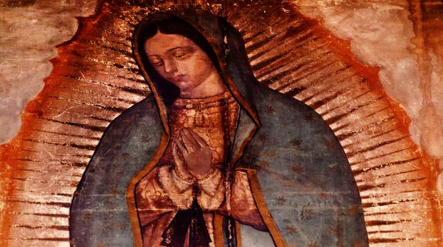 Original Virgin Mary Guadalupe Painting which was revealed by Indian Peasant Juan Diego in 1531 to Catholic Bishop. New Shrine of the Guadalupe, Mexico City Mexico