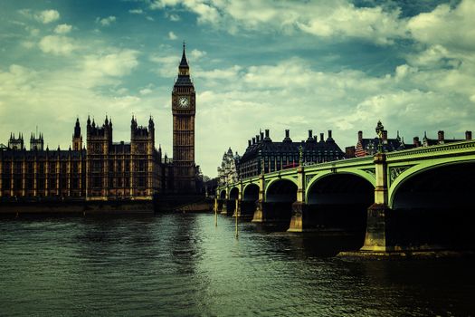 Big Ben and Houses of Parliament, London, UK. Special photographic processing.