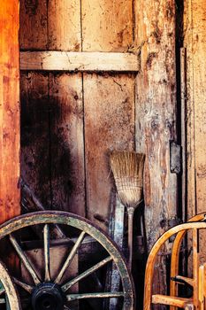 Photo of the interior of an old barn as a background.
