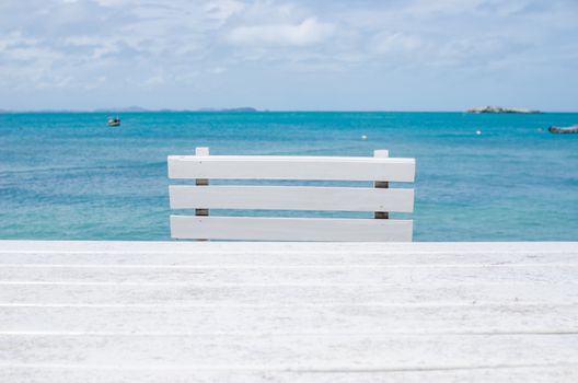 Wood dock White chair and table in Koh Samet Thailand