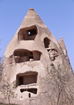 Uninhabited historic Turkish sandstone cave home in Cappadocia 