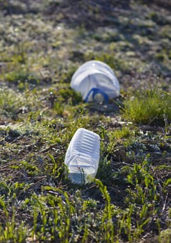 Picture of a Plastic pollution, Plastic pet bottles in a grass