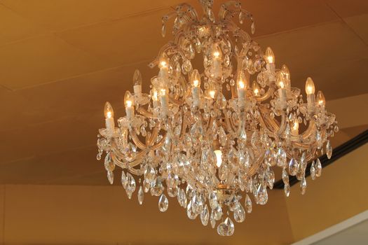 Close up on crystal of contemporary chandelier